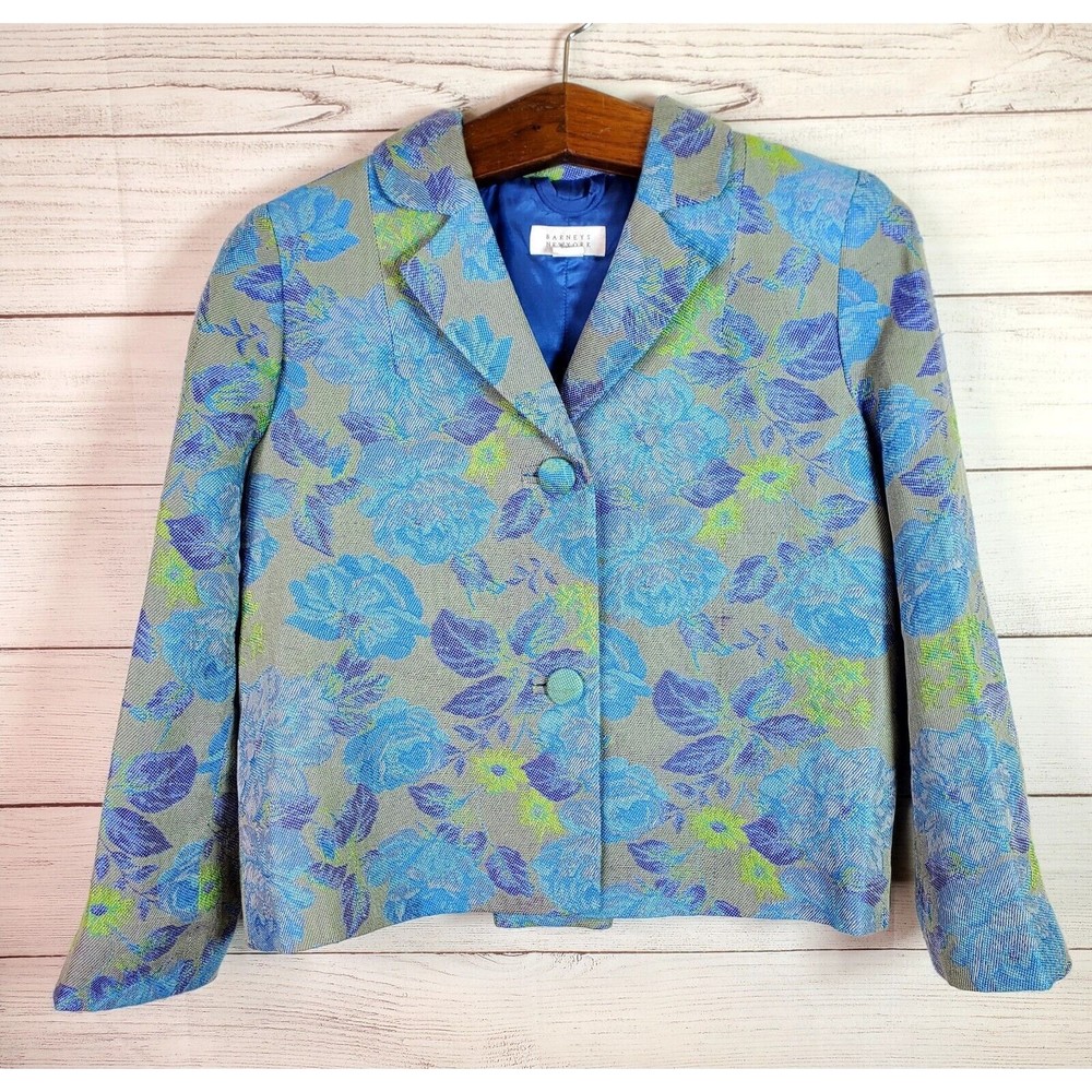Barneys New York Floral Jaquard Colorful Silk Blazer Size 42 US 8 Made In Italy